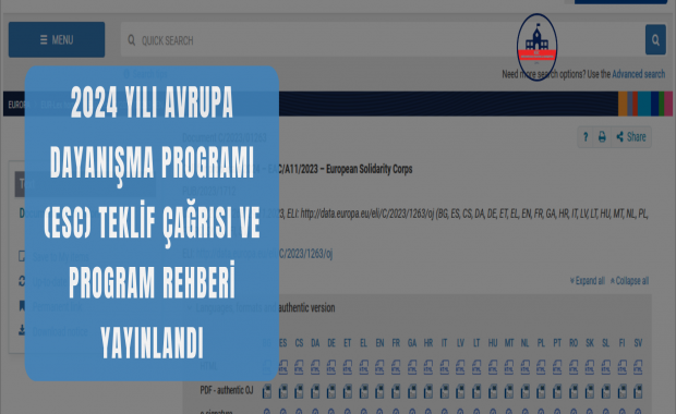 2024 Yılı Avrupa Dayanışma Programı (ESC) Teklif Çağrısı ve Program Rehberi Yayınlandı